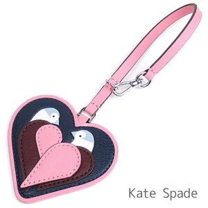 kate spade Love Birds Heart Key Fob Bag Charm Pink & Navy NWT